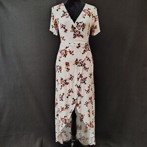 Womens Midnight Doll Wrap Dress White Floral Gauzy‎ Size 3 Beachy Summer